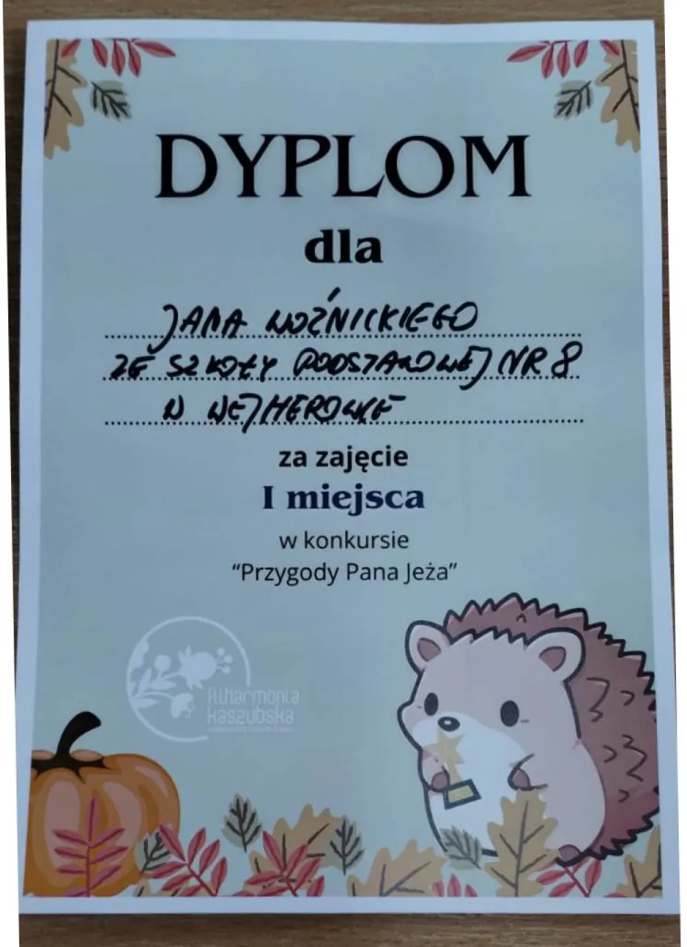 dyplom za I miejsce