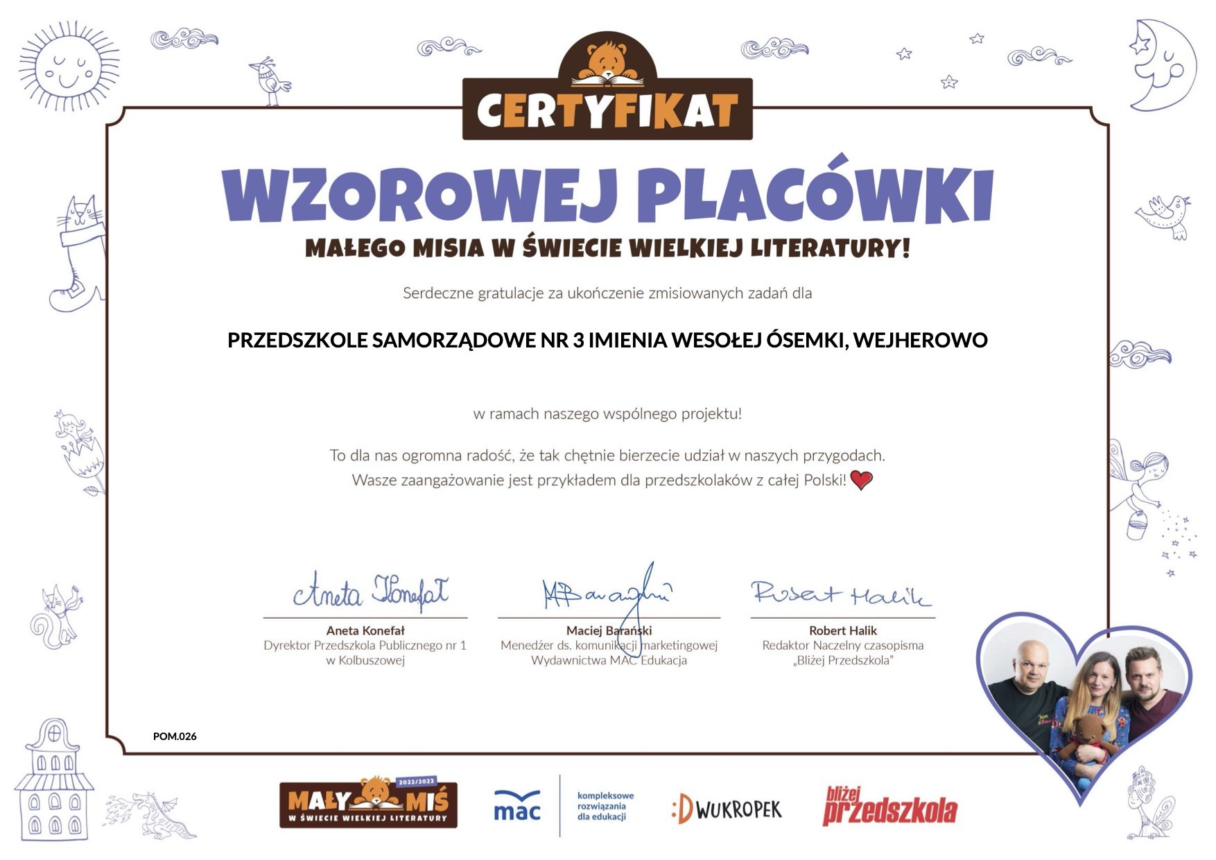 certyfikat wzorowej placówki 